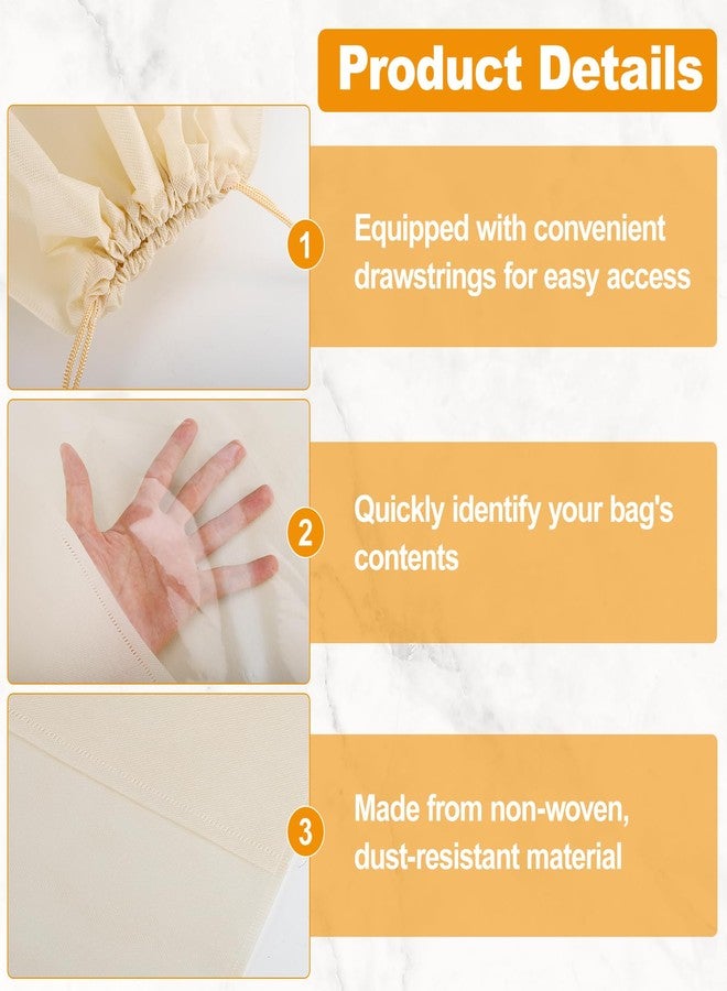 PLMMOUT 12 PCS Dustproof Drawstring Bags,Breathable Non-Woven Fabric Drawstring Dust Covers,Storage Bags Dust Bag for Handbags Shoes Purses,Beige - Image 4